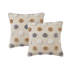 Simple&Opulence Boho Throw Pillow Covers 45*45cm Set of 2, Tufted Jacquard Cotton Canvas Cushion Cases, Fluffy Soft Farmhouse