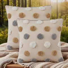 Simple&Opulence Boho Throw Pillow Covers 45*45cm Set of 2, Tufted Jacquard Cotton Canvas Cushion Cases, Fluffy Soft Farmhouse