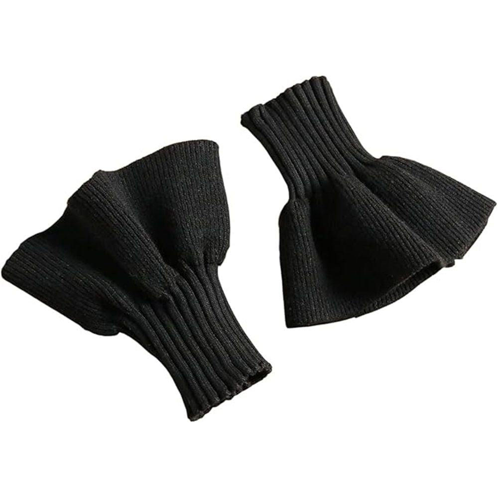 Two pairs Knitted yarn cuffs for autumn and winter, warm accessories,  elastic base, decorative fake sleeves(black）