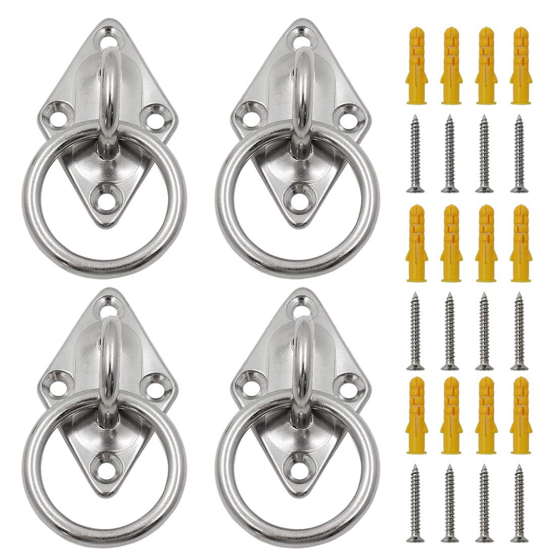 4 Pcs M6 Diamond Pad Eye Plate with Ring Hook, Ceiling Hooks Wall Mount Bracket, Heavy Duty Stainless Steel Anchor Mount for 