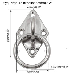 4 Pcs M6 Diamond Pad Eye Plate with Ring Hook, Ceiling Hooks Wall Mount Bracket, Heavy Duty Stainless Steel Anchor Mount for 