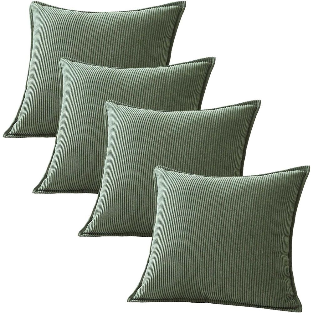 Couch Throw Pillows Covers 18x18 Inch Set of 4,Green Corduroy Decorative Cushion Case,Rustic Fun Living Room Decor （only pill
