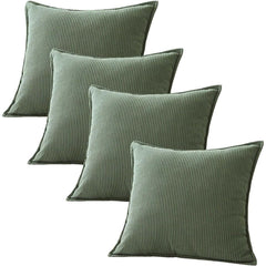 Couch Throw Pillows Covers 18x18 Inch Set of 4,Green Corduroy Decorative Cushion Case,Rustic Fun Living Room Decor （only pill