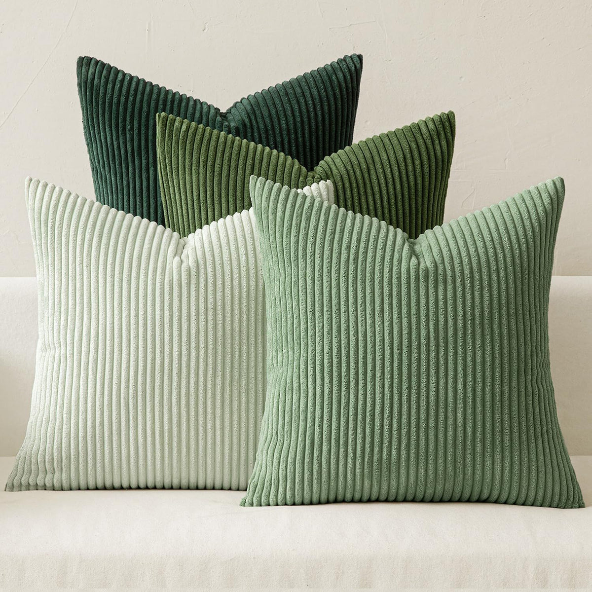 Boho Farmhouse Sage Green Throw Pillow Covers 18x18 Inch Set of 4 Mordern Nordic Cushion Covers Soft Corduroy Christmas Home 