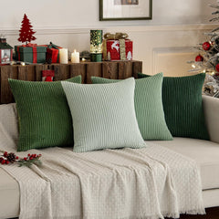 Boho Farmhouse Sage Green Throw Pillow Covers 18x18 Inch Set of 4 Mordern Nordic Cushion Covers Soft Corduroy Christmas Home 