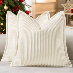 Christmas Corduroy Cream White Throw Pillow Covers 18x18 Set of 2 Decorative Soft Boho Farmhouse Euro Couch Pillow Covers for