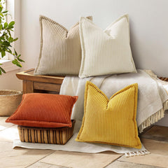 Christmas Corduroy Cream White Throw Pillow Covers 18x18 Set of 2 Decorative Soft Boho Farmhouse Euro Couch Pillow Covers for