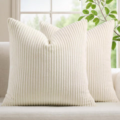 Corduroy Decorative Christmas Throw Pillow Covers 18x18 Set of 2 for Sofa Living Room, Soft Neutral Boho Couch Pillow Covers 