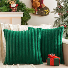 Pack of 2 Christmas Green Pillow Covers 18x18 Inch Decorative Faux Fur Emerald Throw Pillow Cover, Soft Lumbar Plush Pillowca
