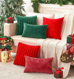 Pack of 2 Christmas Green Pillow Covers 18x18 Inch Decorative Faux Fur Emerald Throw Pillow Cover, Soft Lumbar Plush Pillowca