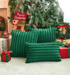 Pack of 2 Christmas Green Pillow Covers 18x18 Inch Decorative Faux Fur Emerald Throw Pillow Cover, Soft Lumbar Plush Pillowca