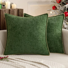 Pack of 2 Christmas Couch Pillow Covers 18x18 Inch Moss Green Farmhouse Decorative Throw Pillow Covers with Stitched Edge Sof