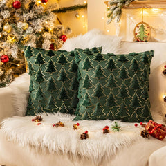 Christmas Tree Green Throw Pillow Covers 18x18, Soft Faux Fur Sequins Throw Pillows for Couch Sofa Bed Room Cushion Covers Ho