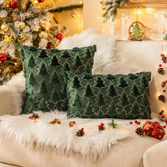 Christmas Tree Green Throw Pillow Covers 18x18, Soft Faux Fur Sequins Throw Pillows for Couch Sofa Bed Room Cushion Covers Ho