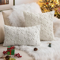 Christmas Snowflake Decorative Throw Pillow Covers Set of 2,Soft Fluffy Faux Wool Winter Holiday Couch Pillows for Farmhouse 