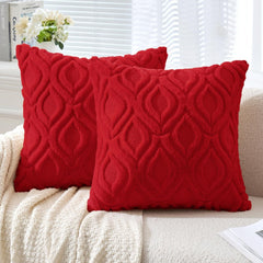 Christmas Red Throw Pillow Covers 18x18 Inch, Soft Winter Plush Faux Wool Couch Pillow Covers Set of 2 Decorative Farmhouse B