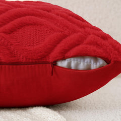 Christmas Red Throw Pillow Covers 18x18 Inch, Soft Winter Plush Faux Wool Couch Pillow Covers Set of 2 Decorative Farmhouse B
