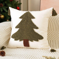 Christmas Pillow Covers 18x18 Farmhouse Christmas Tree Pillow Covers Tassels Hand Woven Couch Cushion Case for Sofa Bed Room 