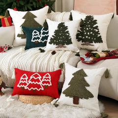 Christmas Pillow Covers 18x18 Farmhouse Christmas Tree Pillow Covers Tassels Hand Woven Couch Cushion Case for Sofa Bed Room 