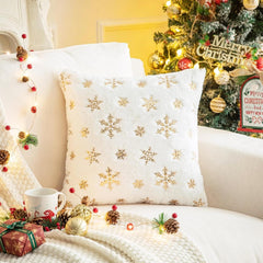 Faux Fur Fuzzy Decorative Throw Pillows Covers, Plush with Snowflake Sequins Glitter Throw Pillows for Christmas Decor Couch 