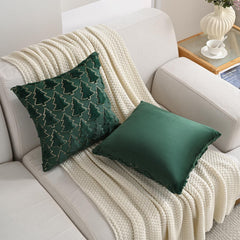 Dark Green Christmas Tree Decorative Throw Pillow Covers 18x18 Inch Set of 2, Soft Plush Faux Fur with Sparkling Sequin Desig