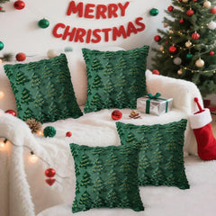 4 Pcs Christmas Throw Pillow Covers 18x18, Soft Faux Fur Pillow Cases Holiday Decorations, Fluffy Plush Accent Couch Cushion 