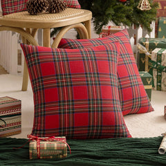 Pack of 2 Christmas Plaid Decorative Throw Pillow Covers Scottish Tartan Cushion Case for Farmhouse Home Holiday Decor Red an