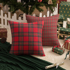 Pack of 2 Christmas Plaid Decorative Throw Pillow Covers Scottish Tartan Cushion Case for Farmhouse Home Holiday Decor Red an