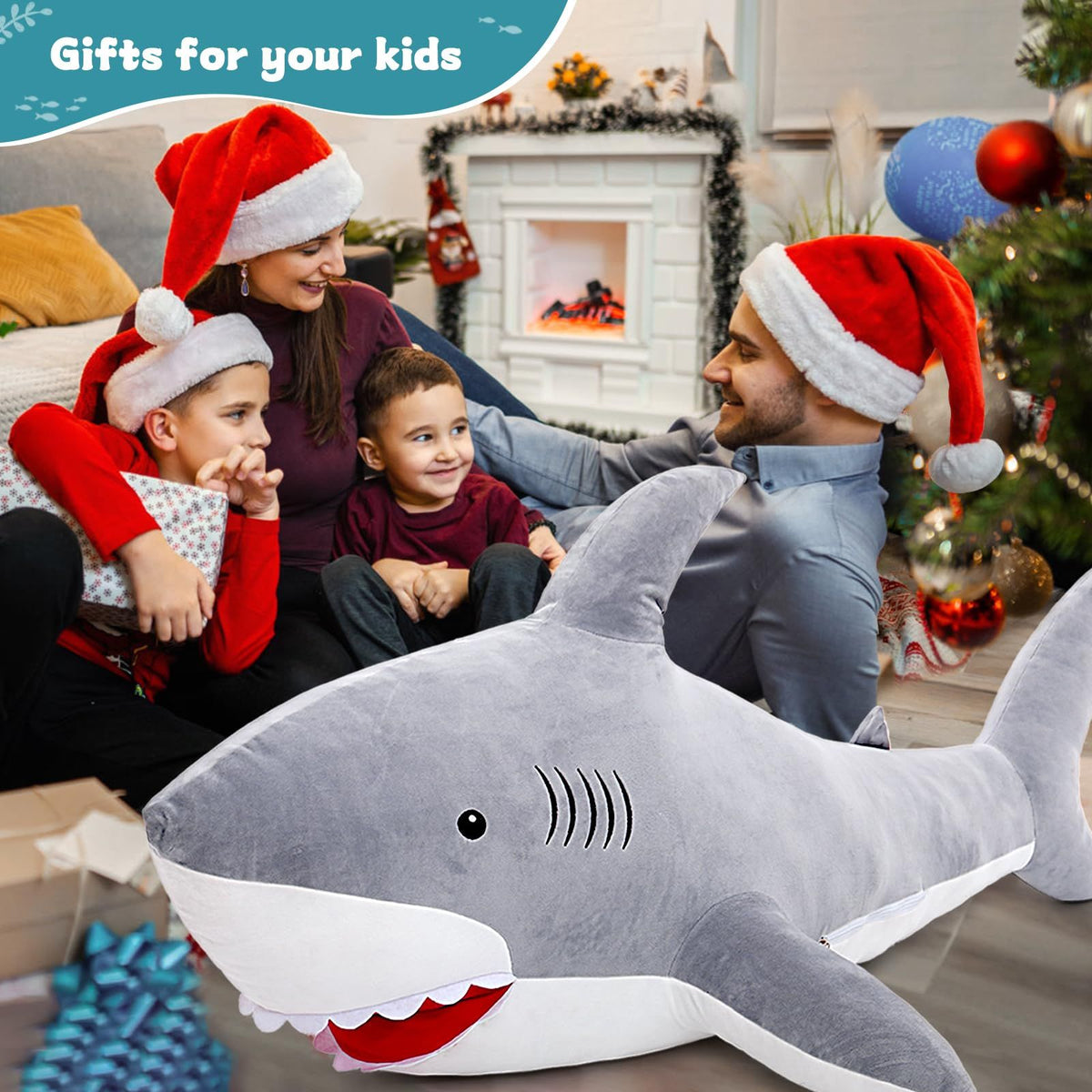 Giant Shark Stuffed Animal, Giant Stuffed Shark Plush, 60cmLarge Shark Plush Pillow Toy Gift for Kids Girlfriend, Gray