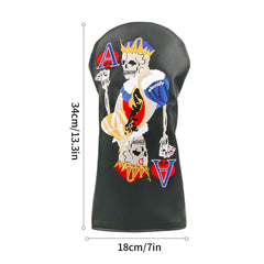 Golf Wood Club Cover Skull Poker Embroidery and Pu Leather Material Premium Golf Club Cover, Black (4 Pieces Set)