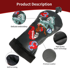 Golf Wood Club Cover Skull Poker Embroidery and Pu Leather Material Premium Golf Club Cover, Black (4 Pieces Set)