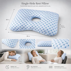 Single Hole Ear Protection Pillow 39x28x6, Ice Blue, Relieve Ear Pressure For Side Sleepers
