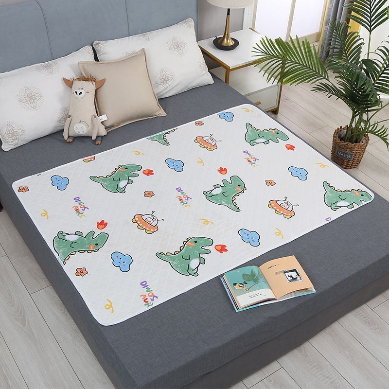 Reusable Senior Care Mattress Pad 100x150cm, 4-Layer Waterproof Barrier, Slip Resistant, Dinosaur Park Cartoon, Fun Household