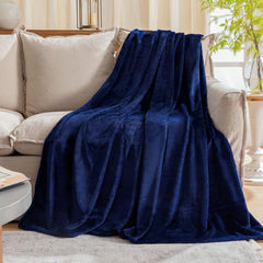 Luxuriously Soft Flannel Fleece Throw Blanket, Thick Warm Plush Rug For Bedroom & Sofa, Navy Blue, 200X230cm, Size XXL, Large