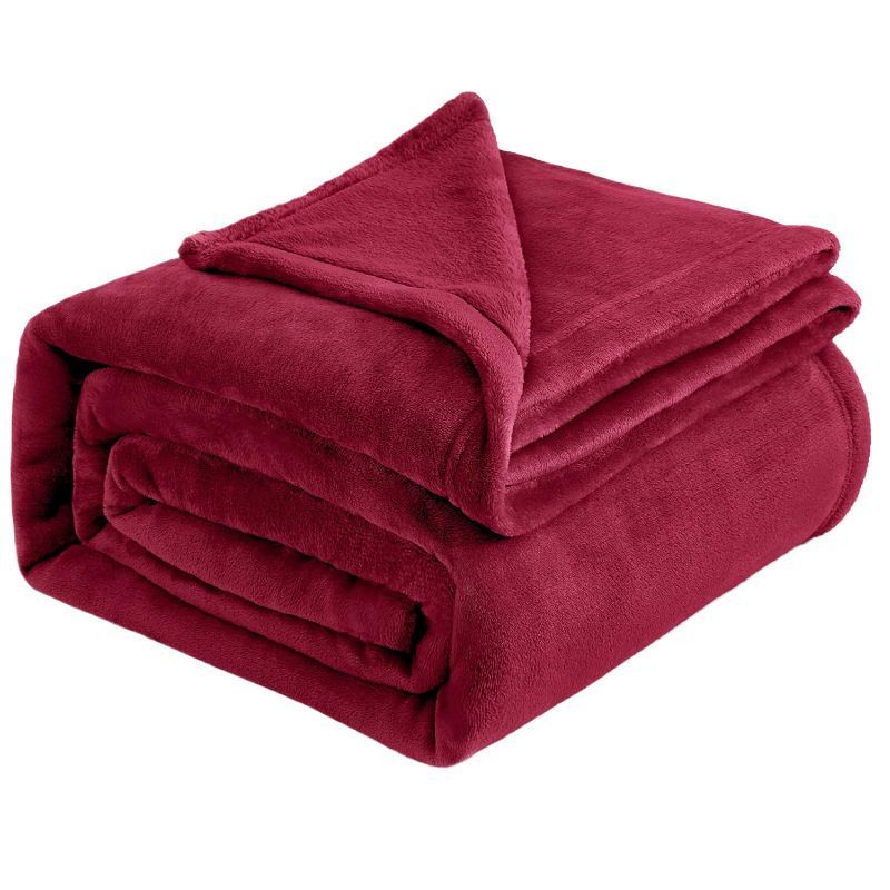Warm Lightweight Flannel Fleece Blanket, Super Soft Plush Cover For Indoor Rest & Leisure, Wine Red, 180X200cm, Size XL, Idea