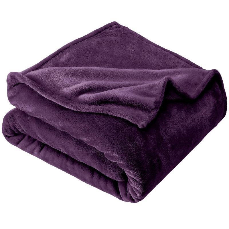 Snuggly Flannel Fleece Blanket, Soft Warm Lightweight Plush Throw For Lounge & Bedroom, Dark Purple, 120X200cm, Size M, Comfo