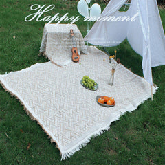 Outdoor Picnic Blanket with Fringe Cotton Soft Comfortable Simple Style for Camping Beach 180x130