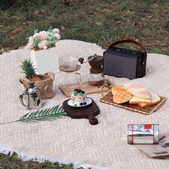 Outdoor Picnic Blanket with Fringe Cotton Soft Comfortable Simple Style for Camping Beach 180x130