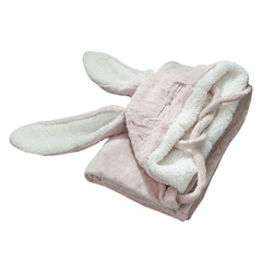 Hooded Blanket Wearable Polyester Plush Rabbit Ear Hooded Blanket Throw Soft Warm Blanket for Home Pink Large
