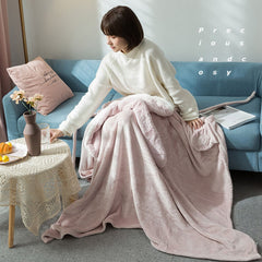 Hooded Blanket Wearable Polyester Plush Rabbit Ear Hooded Blanket Throw Soft Warm Blanket for Home Pink Large