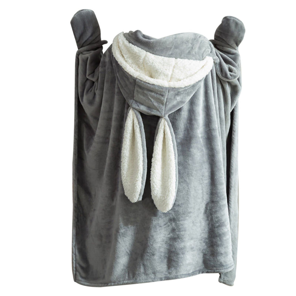 Hooded Blanket Wearable Polyester Plush Rabbit Ear Hooded Blanket Throw Soft Warm Blanket for Home Dark Gray Large