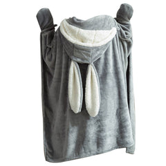 Hooded Blanket Wearable Polyester Plush Rabbit Ear Hooded Blanket Throw Soft Warm Blanket for Home Dark Gray Large