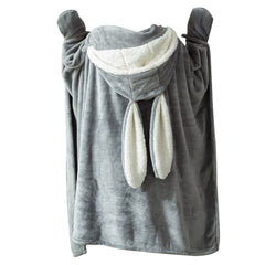 Hooded Blanket Wearable Polyester Plush Rabbit Ear Hooded Blanket Throw Soft Warm Blanket for Home Dark Gray Large