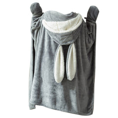 Hooded Blanket Wearable Polyester Plush Rabbit Ear Hooded Blanket Throw Soft Warm Blanket for Home Dark Gray Large