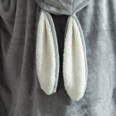 Hooded Blanket Wearable Polyester Plush Rabbit Ear Hooded Blanket Throw Soft Warm Blanket for Home Dark Gray Large