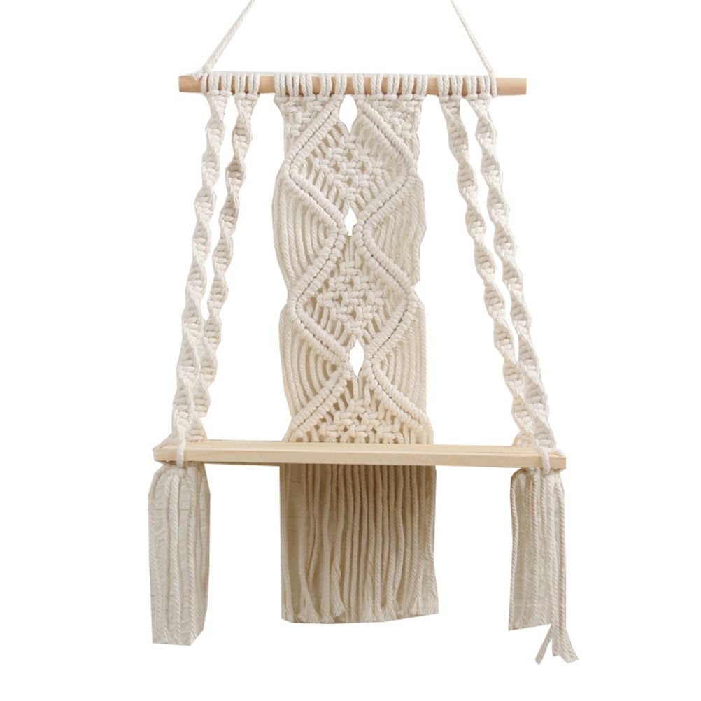 Boho Macrame Wall Hanging Shelf Macrame Wall Decor Woven Tassel Tapestry Wall Shelf Handmade Cotton Rope Plant Holder Tapestr