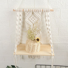 Boho Macrame Wall Hanging Shelf Macrame Wall Decor Woven Tassel Tapestry Wall Shelf Handmade Cotton Rope Plant Holder Tapestr