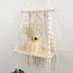 Boho Macrame Wall Hanging Shelf Macrame Wall Decor Woven Tassel Tapestry Wall Shelf Handmade Cotton Rope Plant Holder Tapestr