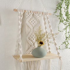 Boho Macrame Wall Hanging Shelf Macrame Wall Decor Woven Tassel Tapestry Wall Shelf Handmade Cotton Rope Plant Holder Tapestr