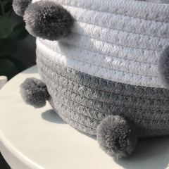 Cotton Rope Knitting With Fur Ball Storage Basket Snacks Keys Sundries Basket